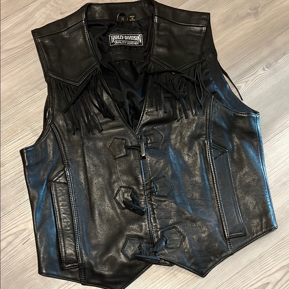 Harley-Davidson Black Leather Vest with Fringe